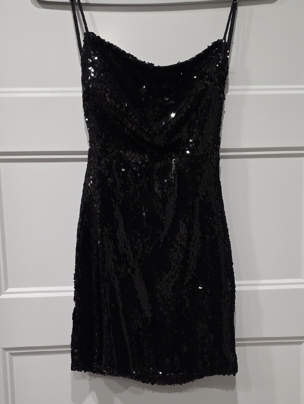 Black Sequin Spaghetti Strap Dress